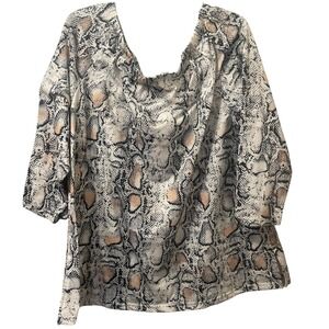 Womens Snake Print Off Shoulder 3/4 Sleeve Top Blouse Casual Everyday